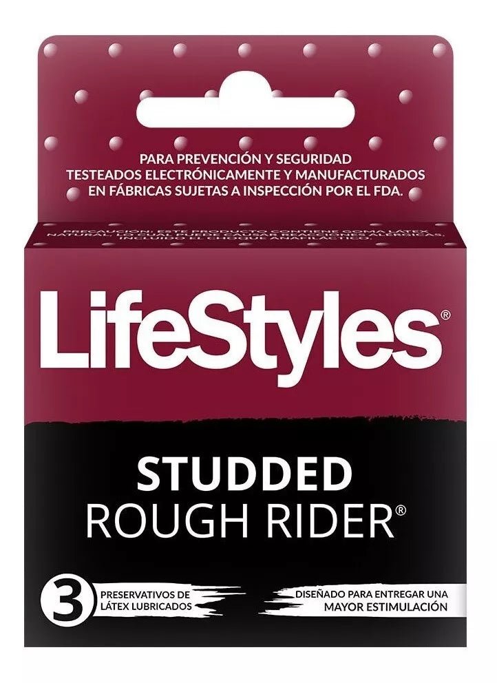 PRESERVATIVOS STUDDED ROUGH RIDER 3 UNIDADES - LIFESTYLES