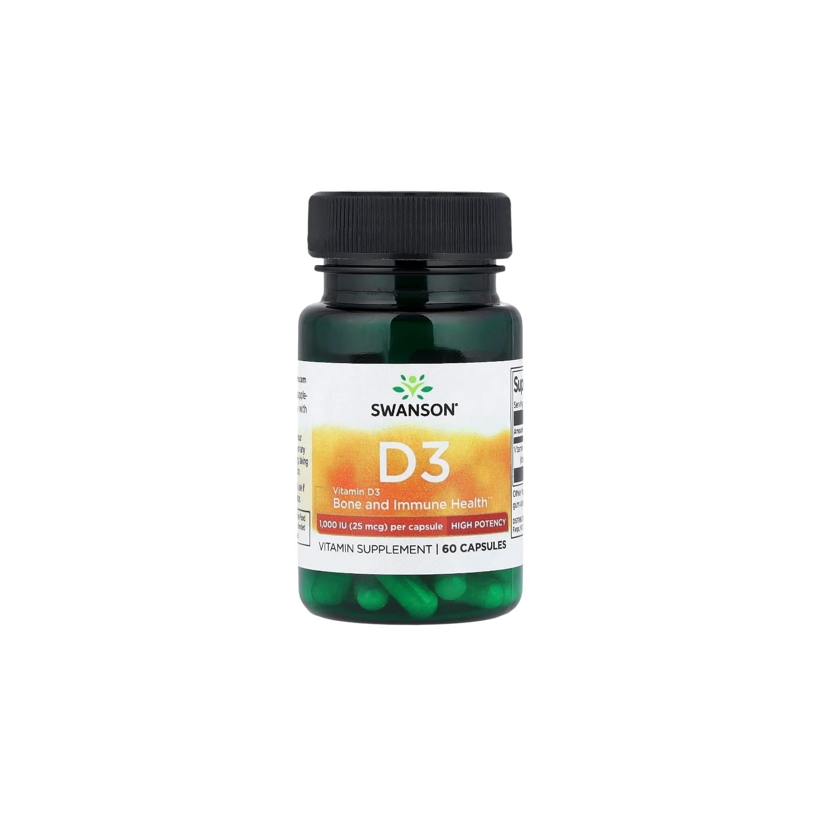 VITAMINA D3 HIGH POTENCY 1,000 IU 25 MCG 60 CAPSULAS - SWANSON