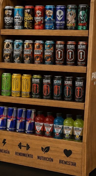 Exhibidor de bebidas energéticas y proteicas Pawerfull