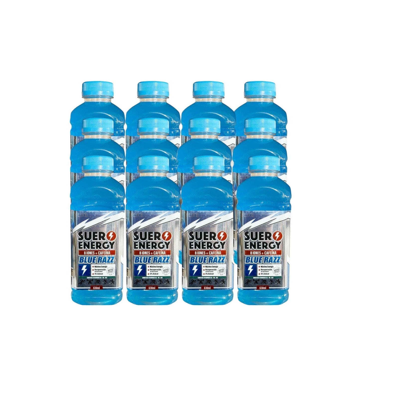 PACK X12 SUERO ENERGY 8 IONES + CAFEINA 630ML BLUE RAZZ - BY I LIKE